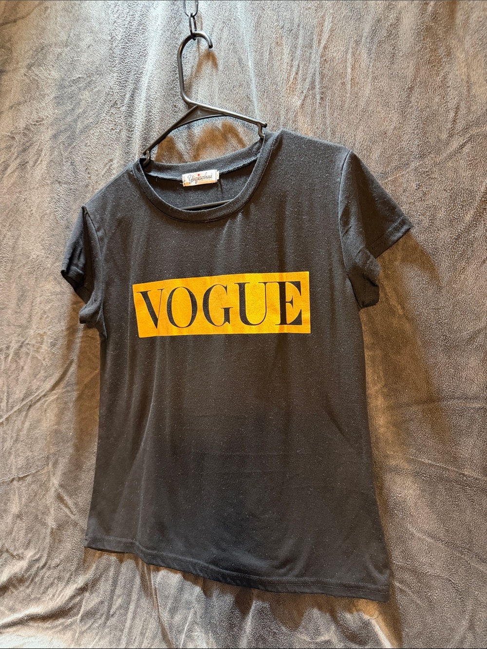 Black Short Sleeve Tee with Gold VOGUE Block Logo